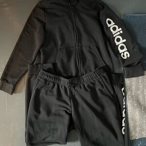 Adidas Black Tracksuit with Bold White Branding Size L
